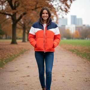 Red White and Navy L Puffer Jacket